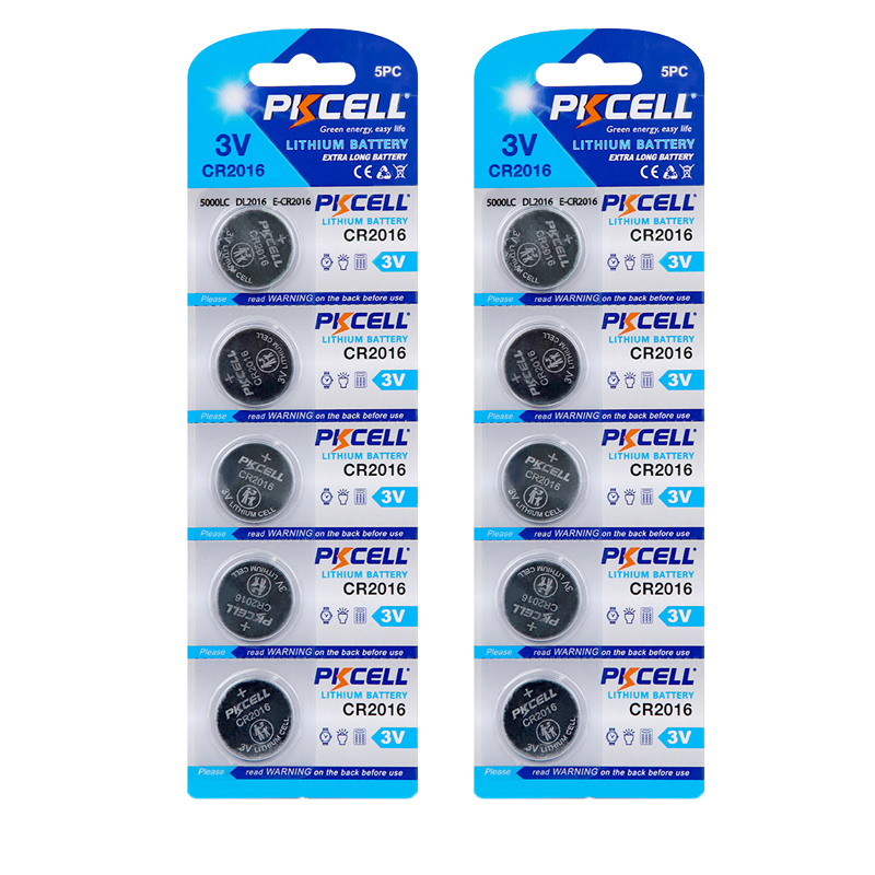 10Pcs 2Pack PKCELL CR2016 CR 2016 Battery 3V DL2016 KCR2016 LM2016 BR2016 EE6277 Lithium Button Coin Cell Bateria Batteries