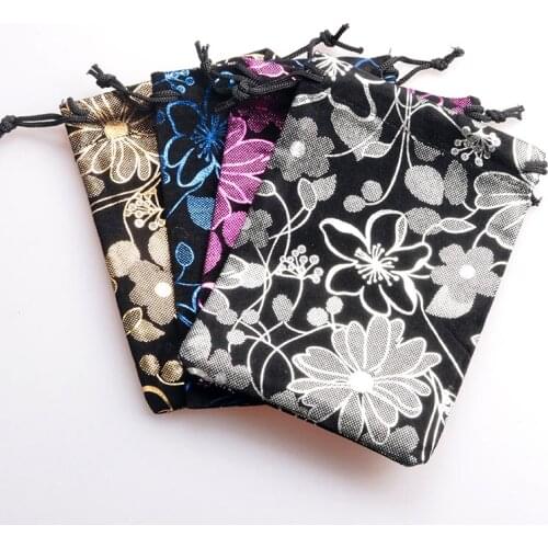 10pcs/lot Flowers Printing Velvet Bags 4 Colors 8x10CM Small Jewelry Bag Wedding Party Gift Favor Pouches Candy Pouch Wholesale