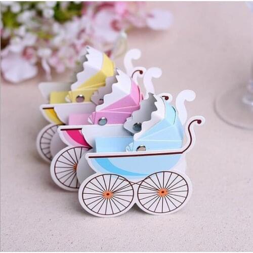 100pcs Baby carriage favor candy box for baby shower newborn birth party,paper bomboniere sweets gifts Size 8*3*9cm Free Ship