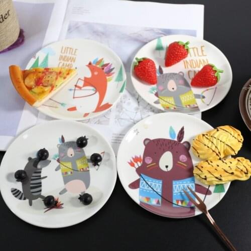 13.7*13.7*0.8CM Cartoon Dessert Dish Plate Melamine Breakfast Dish with Cute Print For Party Holiday