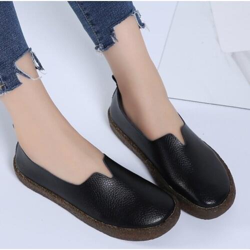 2020 Women Autumn Flats Sneakers Shoes Female Genuine Leather Casual Shoes Women Ladies Flat Slip On Sneakers Shoes