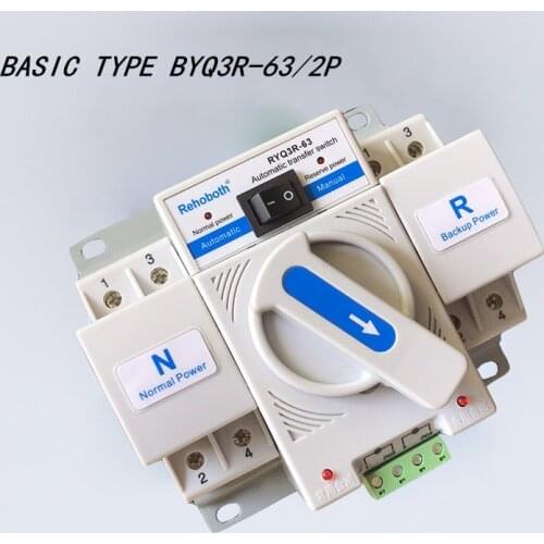 2P 63A MCCB Type Dual Power Automatic Transfer Switch ATS Moulded Case Main Power Backup Power Connector AC200-240V