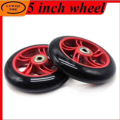 5-inch PU Wheel with Plastic Hub 125mm Wear-resistant Inflation Free Wheel for Scooter, Baby Carriage Trolley Accessories