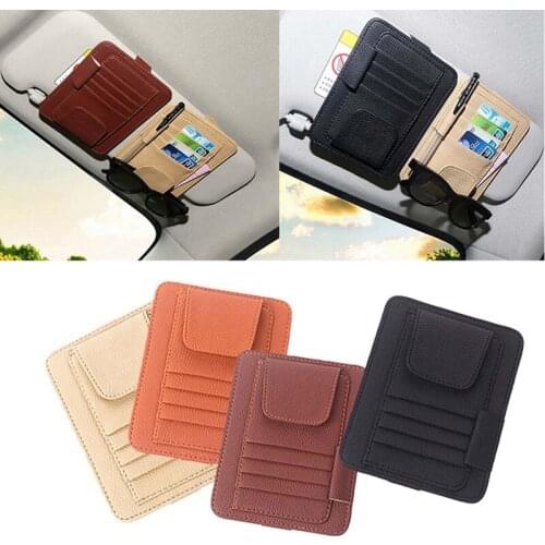 Car Sun Visor with Card Holder Auto Anti Dazzling Tools Multifunctional Glasses Pen Clip PU Leather Cars Interior Accessories