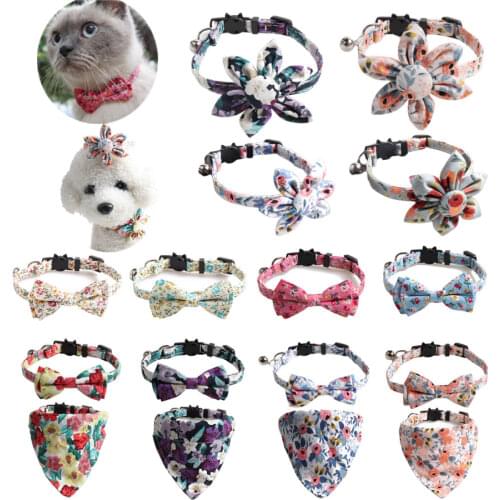Puppy Cat Dog Collar Bandana Small Perro Collier Floral Nylon Neck Strap Print Bowknot Tie for Chihuahua Teddy Personalized