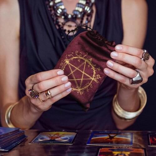 Velvet Pentagram Tarot Storage Bag Board Game Cards Embroidery Drawstring Package Witchcraft Supplies New Altar Tarot Box