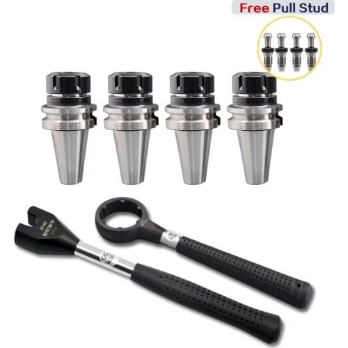 4Pcs BT40-ER32-70 Tool Holder + 1Pc BT40 Pull Stud Wrench + 1Pc ER32 Nut Wrench BT40 Collet Chuck Set BT40 Pull Stud Spanner