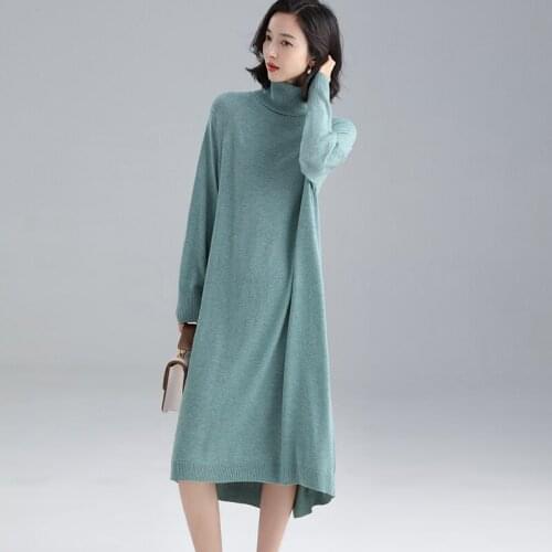 Long Sweater dress women 2020 new Autumn Winter womans turtleneck knitted wool long dress