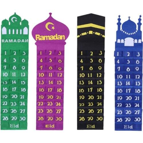 Felt Ramadan Eid Mubarak Wall Hanging Numbered Countdown Calendar 30 Spaces Home Decor