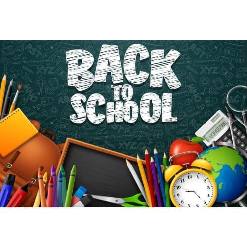 Back to School Backdrop Pencil Alarm Clock Stationery Photography Backgrounds Student Party Decor Photo Booth Studio Prop