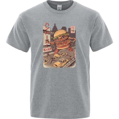 Ukiyo E Japan Style Burgerzilla Prints T-Shirts Manscasual Soft Tshirts Fashion Oversize Clothing Streetwear Loose Men Tshirts