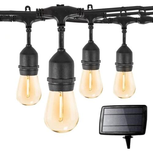 10/15M S14 Solar String Light With Vintage LED Bulbs Waterproof Cafe Fairy Garland Light For Garden Backyard Holiday Patio Decor