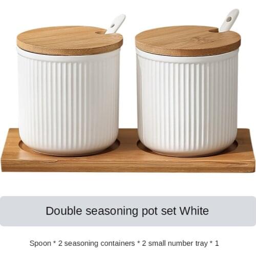 Ceramic Seasoning Box with Lid Small Spoon Kitchen Seasoning Pepper Salt Sugar Bowl Household Seasoning Bottle Seasoning Pot
