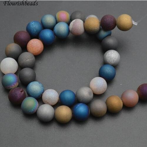 8mm 10mm 12mm Matte Geode Druzy Agate Stone Round Loose Beads Jewelry making supplies