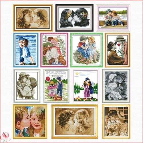 Loves Kiss Innocence Series Cross Stitch Kit 14ct 11ct Printed Fabric Embroidery Kit DIY Handmade Needlework Home Deco Gift