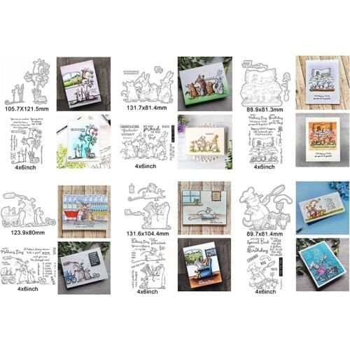 Hot Animal Set Mouse Cat Rabbit Metal Cutting Dies & Transparent Clear Stamps for Diy Scrapbooking Album Paper Cards New 2021