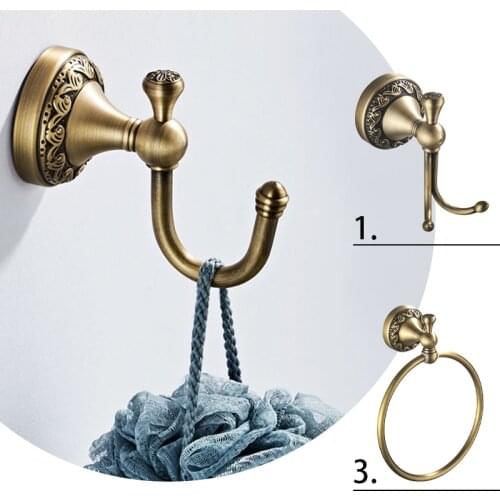 Classic Retro Style Brass Wall Mounted Round Carved Towel Ring Antique Brass Color Bath Towel Holder Rack Bathroom Accessories