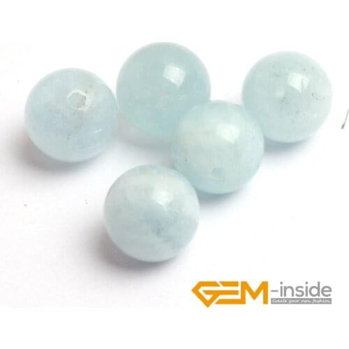 Natural Stone Blue Aquamarines Round Loose Spacer Accessorries Beads For Jewelry Making 5 Pcs DIY Jewelry Charm Bead 5mm 6mm 8mm