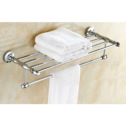 New Polished Chrome Wall Mount Shelf Towel Rack Bath Rails Hanger Storage Towel Bars Holder Bathroom Accessories zba801