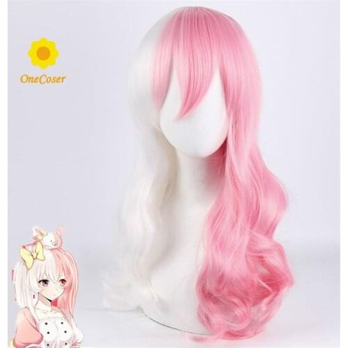 Anime Danganronpa Monomi Cosplay Wig Long Pink and White Wig Synthetic Hair Dangan Ronpa + Free Wig Cap Party Role Play