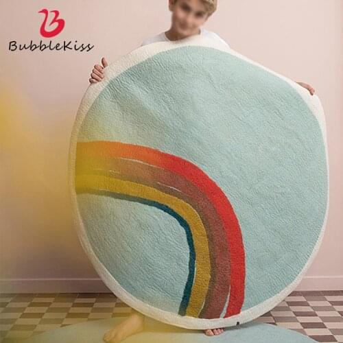Bubble Kiss Rainbow Pattern Carpets Cute Cartoon Round Lamb Wool Soft Thicken Bedroom Home Decoration Rug Kids Gift Floor Mat