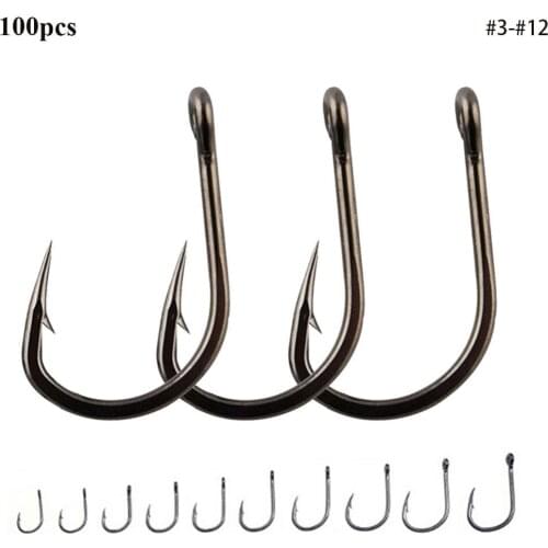 100pcs Fish Hooks 3#-12# Carbon Steel Single Circle Fishing Hook Sharp Barbed Offset Narrow Bait Fishhooks for Fishing Tackle