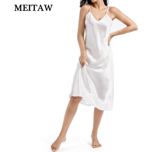 Sexy Satin Night Dress Sleeveless Nighties 2020 Elegant Imitation Silk Nightdress Summer Spaghetti Strap Long Sleepwear