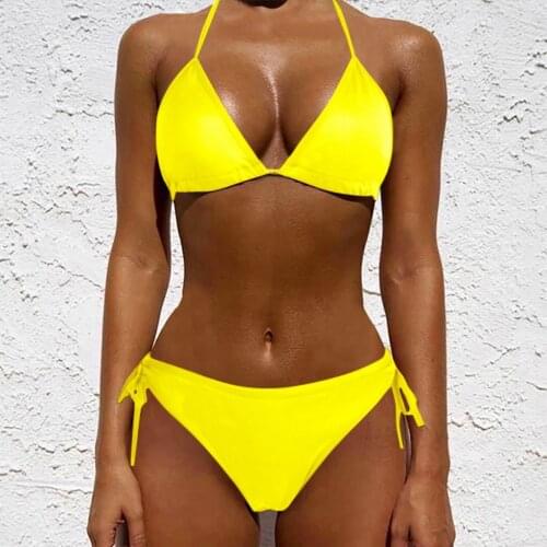 40#Sexy Women Bikini Set Pure Color Swimwear 2021 Summer Style Lady Bandage Push-up Bra Bathing Suit Brazilian Biquini Swimsuit