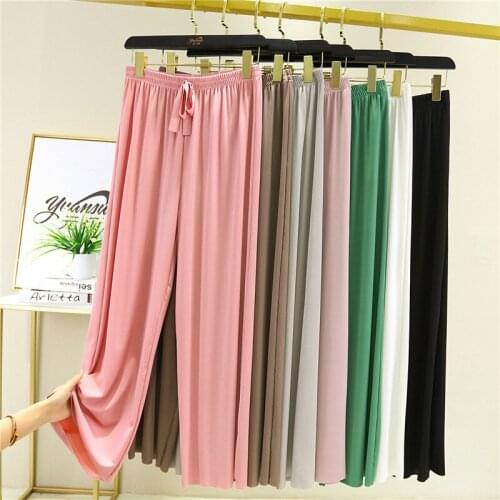 Summer new style ice silk casual pants womens lace-up fashion summer clothes drape pants pajamas home pants