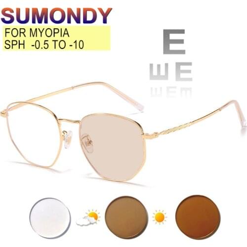 SUMONDY Photochromic Blue Ray Proof Myopia Glasses Prescription -0.5 To -10 Women Men Alloy Frame Nearsighted Astigmatism UF121