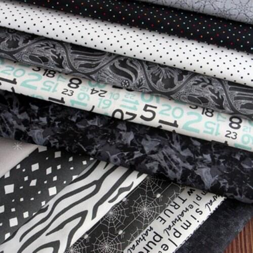 1 Yard Cotton Fabric Dots Pattern Letters Prints Cloth Black Series Patchwork Tissue Sewing DIY Handmade Garment Dress Accessory