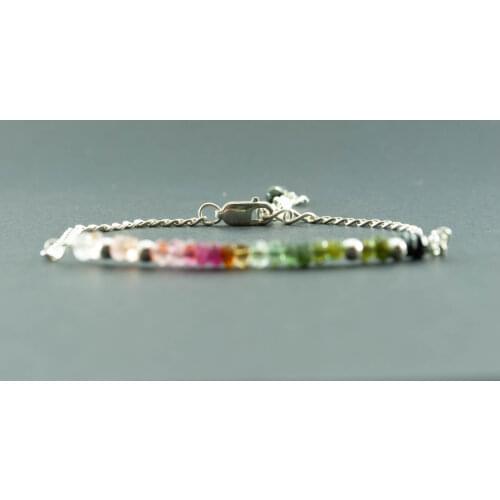 Tourmaline Gold Filled Chain Bracelet, October Birthstone ,Rainbow color 14K Gold Filled Jewelry for Women, hand Made in TURKEY