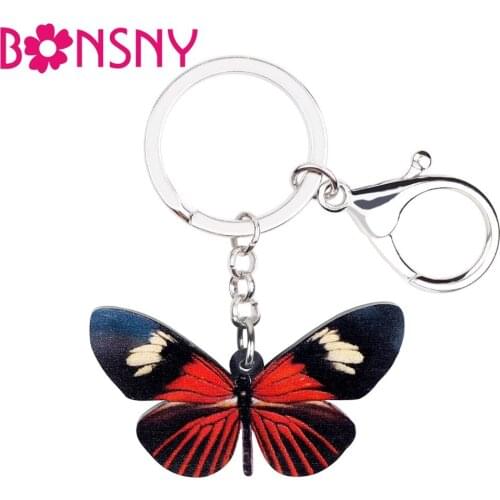 WEVENI Acrylic America Heliconius Melpomene Butterfly Key Chain Keychain Ring Insect Jewelry For Women Girl Bag Car Purse Charms