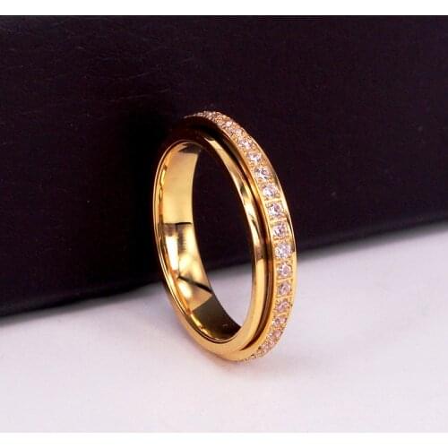 New Design Rotatable Shiny Zircon Ring Titanium Steel Top Quality Woman Ring Wedding Promise Jewelry Love Brand R716