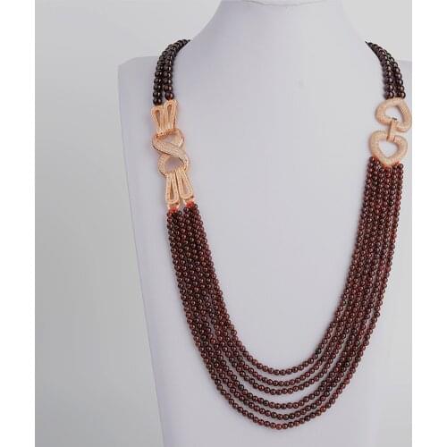 Womens 27" 6 Rows Round Garnet Necklace CZ Pave Connector