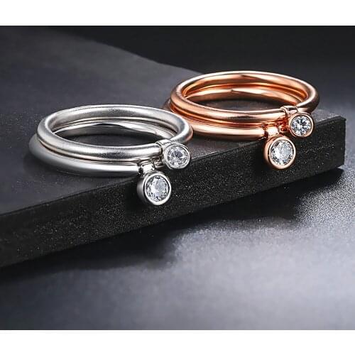 ZHOUYANG Simple 2PCS Ring Set For Women Top Quality New Design Rose Gold Color Fashion Ring Austrian Crystals Full Sizes R443
