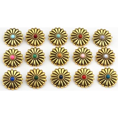 3pcs/lot 29MM Retro Zinc Alloy Round CONCHO Daisy Flowers Golden Decorative Buttons Charms Pendants For DIY Accessories