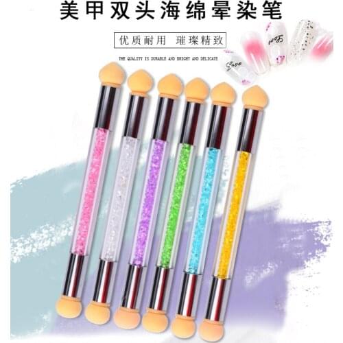 1Pc Double Head Rhinestone Nail Art Sponge Brush Gel Polish Gradient Painting Dotting Shading Dual End Nail Tool Set
