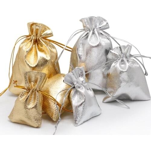 50Pcs/Lot Organza Bag Jewelry Packaging Gold Silver Color 7x9cm 9x12cm Wedding Party Favour Candy Favor Pouches Drawstring Gift