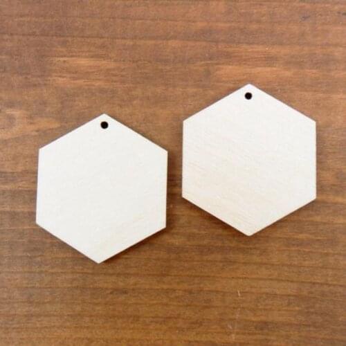 50x Wood Hexagon Earring Pendant diy Jewelry Blanks 5cm