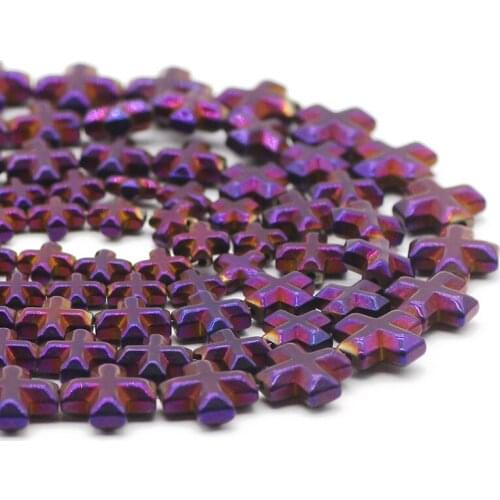 6/8/10MM Cross Jesus Purple Natural Stone Hematite Charm Spacer Loose Beads For Jewelry Making Handmade DIY Bracelet Accessories
