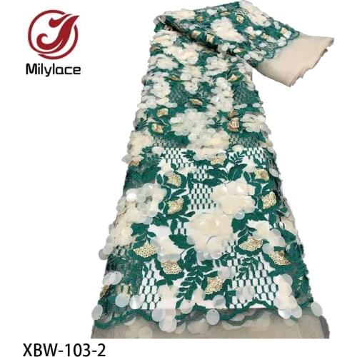 African Lace Fabric 2021 High Quality Lace French Mesh Fabric with Sequins Nigerian Swiss Lace Fabrics for Dress XBW-103