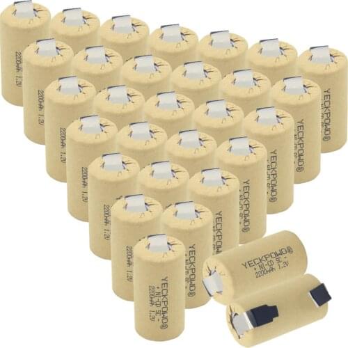 Rechargeable NICD sub C battery welding tabs 2200mAh 1.2V soldering tape SC batteries flat top for cordless drills for makita