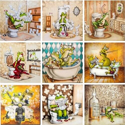 5d DIY Diamond Painting Cartoon Toilet Frog Full Diamond embroidery Cross Stitch Needlework mosaic Home Decor Kid Christmas Gift