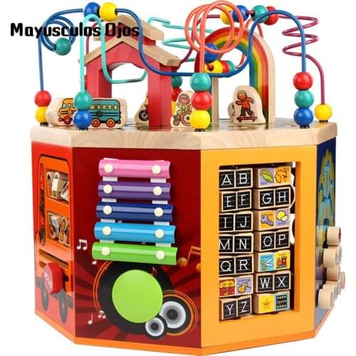 Large Octahedral Multifunctional Bead Treasure Box Preschool Children Early Education Parent-child Wooden Educational Toys