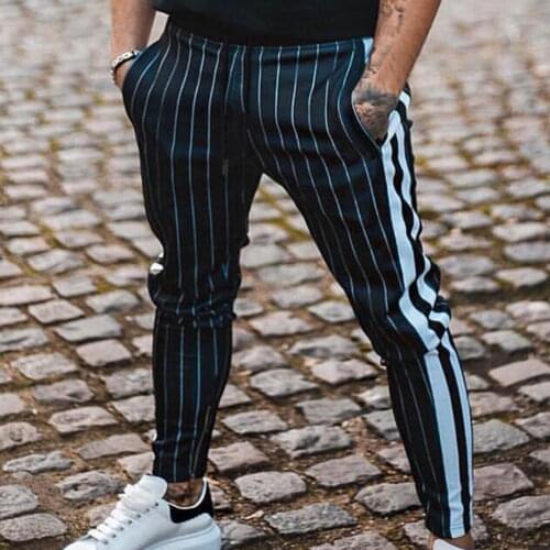 Men Pants Stripe Side Pocket Trousers Mens Sport Gym Skinny Jogging Joggers Sweat Pants Trousers Slim Fit Tracksuit Plus Size