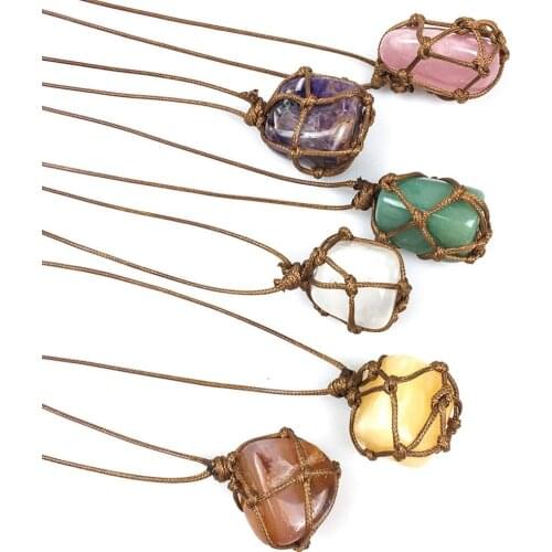 Natural Stone Sweater Chain Genuine Stone Handmade Woven Wrapped Many Stone