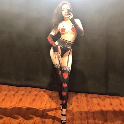 Jazz Stage Costume For Singers Rose Pole Dance Bodysuit Nightclub Dancer Outfit Women Gogo Jumpsuit DS Performance Wear DNV10541