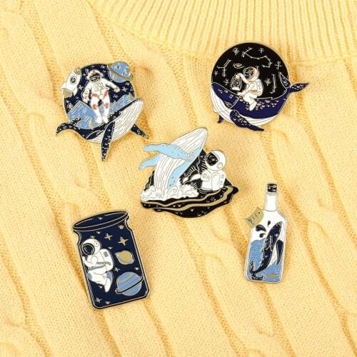 Astronaut whale backpack Enamel Brooch Spaceship constellation Rocket Planet Water Bottle Badges Jewelry Gifts for Explorers
