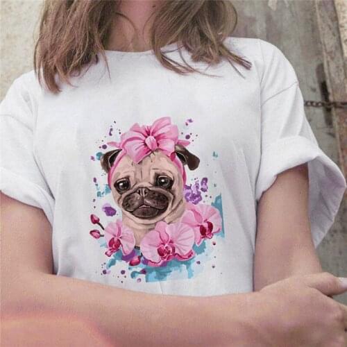 FIXSYS Short Sleeve Cute Dog Graphic T-shirt Oil Painting Fighting Print Womens T-shirt Harajuku Fashion Grunge T-shirt Female